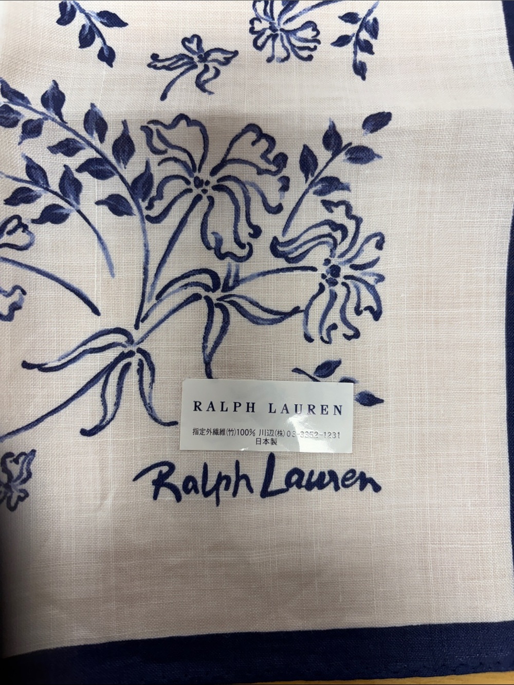 #51 New Ralph Lauren Navy & White Floral Cotton Handkerchief neckerchief 19.5” - Picture 3 of 4